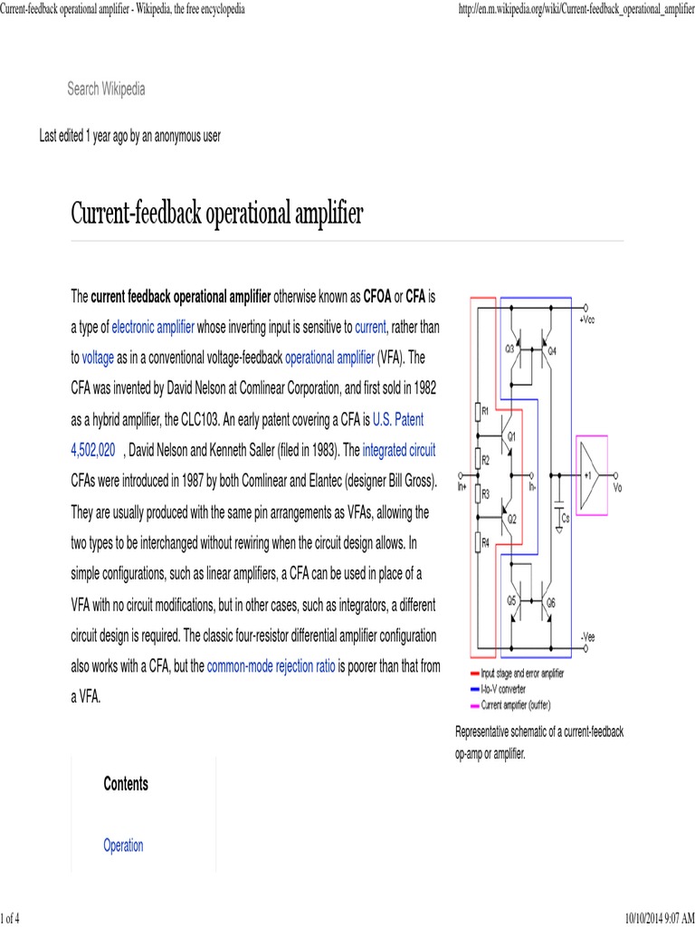 Current Feedback Operational Amplifier Wikipedia The Free Encyclopedia PDF Electrical