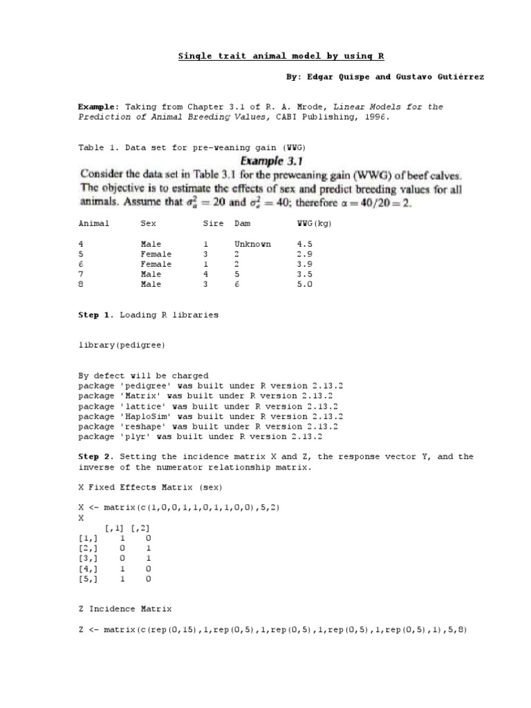 R Model for Animal Breeding Values | PDF