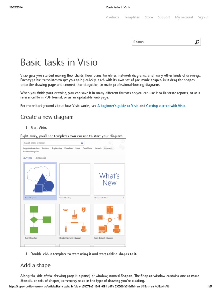 Basic Tasks in Visio: Create A New Diagram | PDF