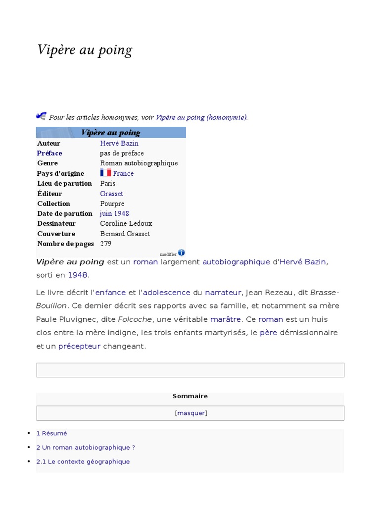 Résumé Vipère Au Poing Par Chapitre Vipere Au Poing 1 | PDF | Romans français | Littérature en langue française