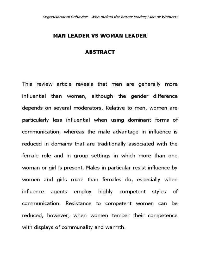 Man Leader Vs Woman Leader | PDF | Gender Role | Sex Differences In Humans