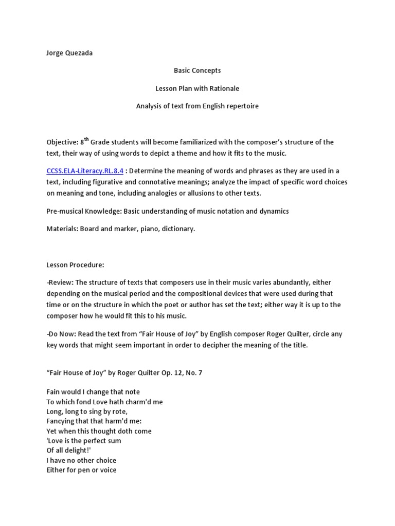 Lesson Plan With Rationale Assignment 5 Composers Musical Compositions