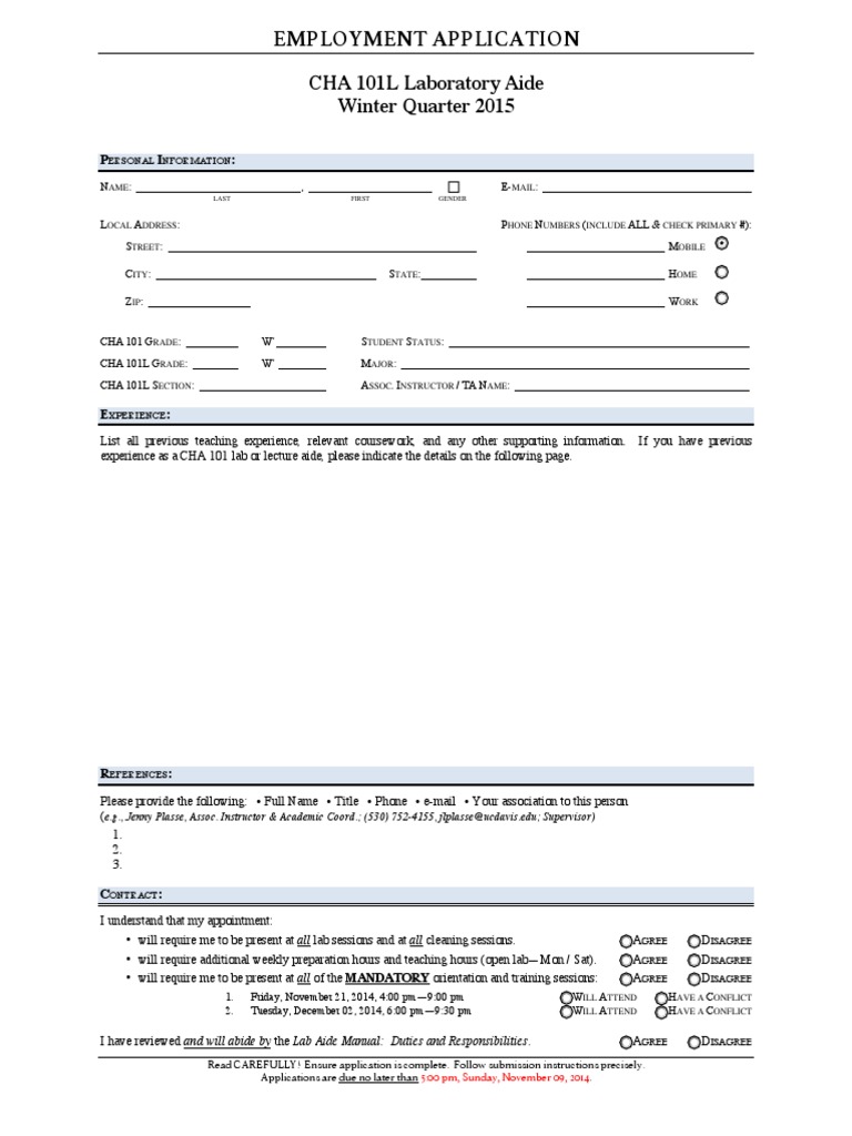 Lab and Lect Aide Application W15 | PDF | Further Education | Teaching ...