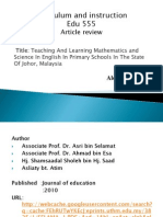 Curiculum and Instruction Edu 555: Article Review
