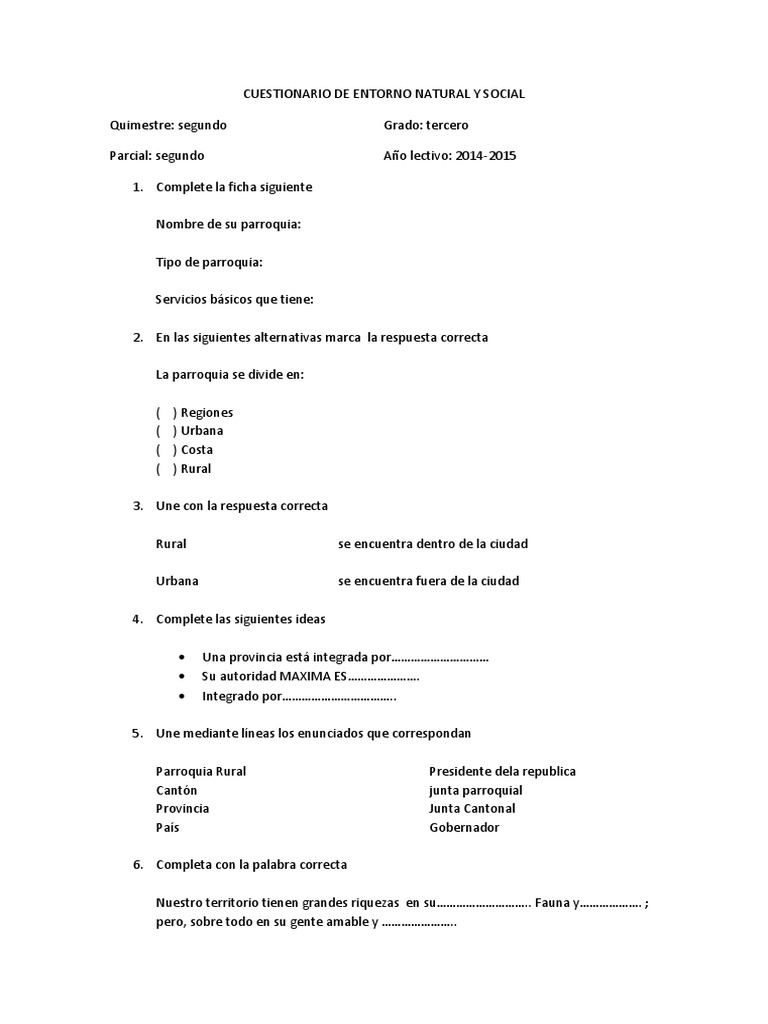 Cuestionario de Entorno Natural y Social | PDF