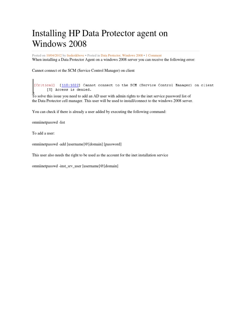 HP Data Protector on Win 2008 Guide | PDF