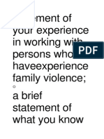 Statement of Your Experience in Working With Persons Who Haveexperience Family Violence A Brief Statement of What You Know