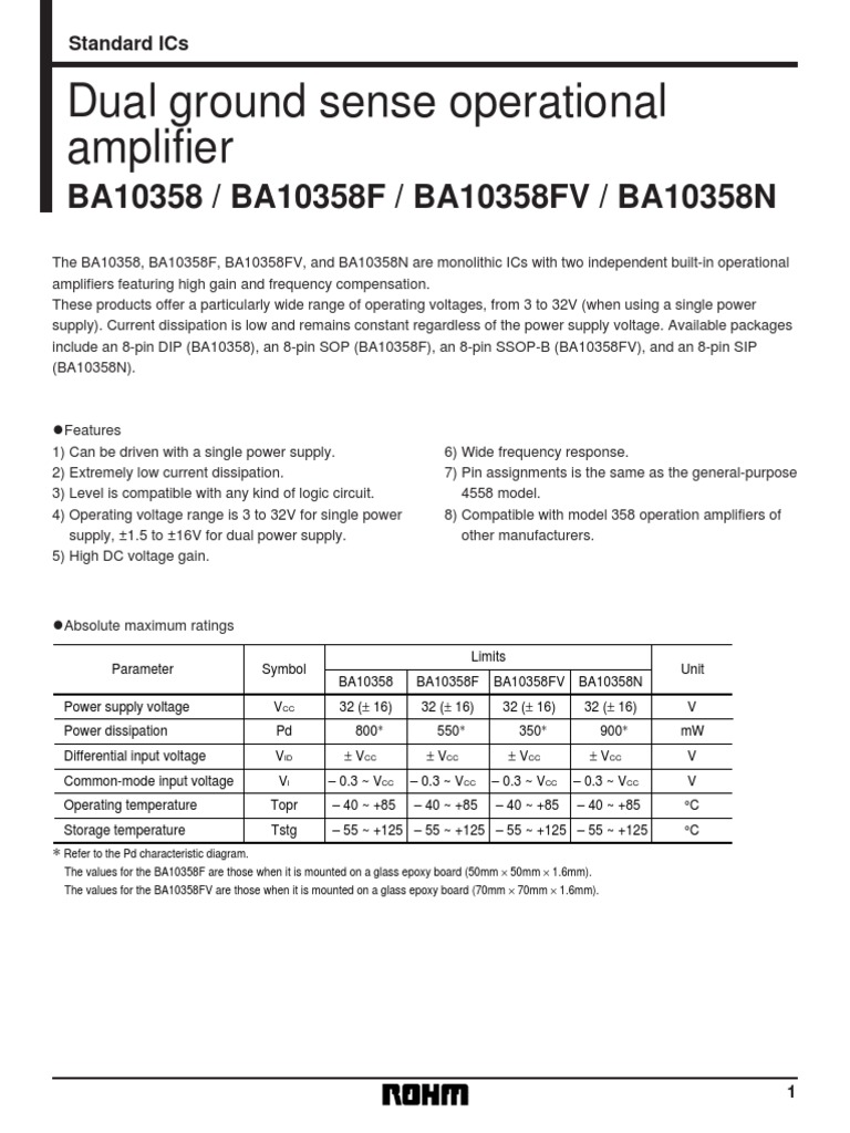 BA10358 Datasheet | PDF | Power Supply | Amplifier