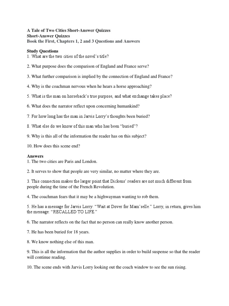 A Tale of Two Cities Quiz Guide | PDF | A Tale Of Two Cities