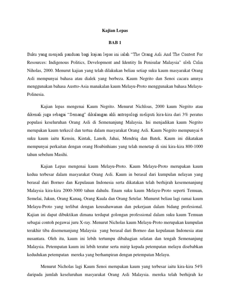 Kajian Lepas Budaya Orang Asli Pdf