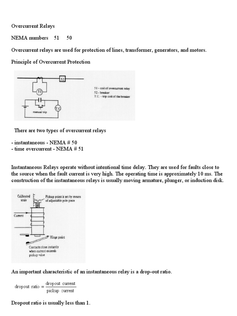 Overcurrent Relays NEMA Numbers 51 50 Download Free PDF