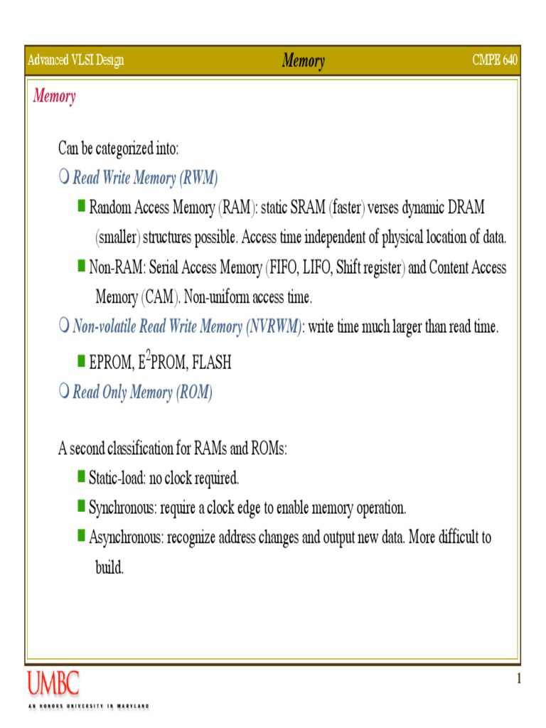 VLSI Memory Architectures Overview | PDF | Random Access Memory ...