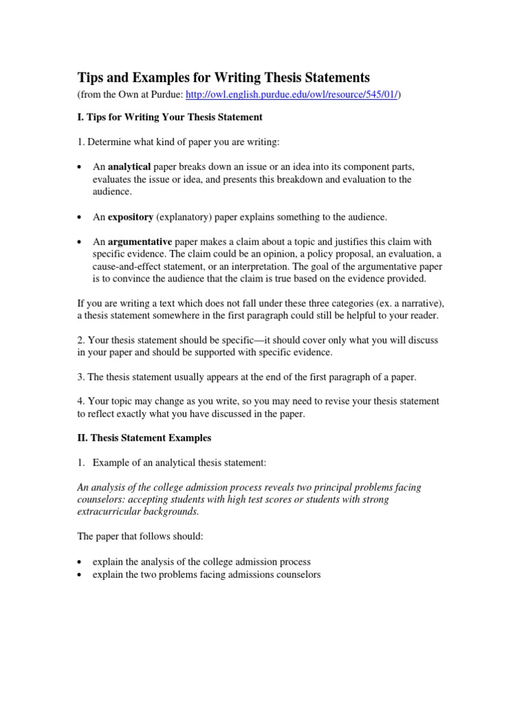 Tips and Examples For Writing Thesis Statements PDF  PDF