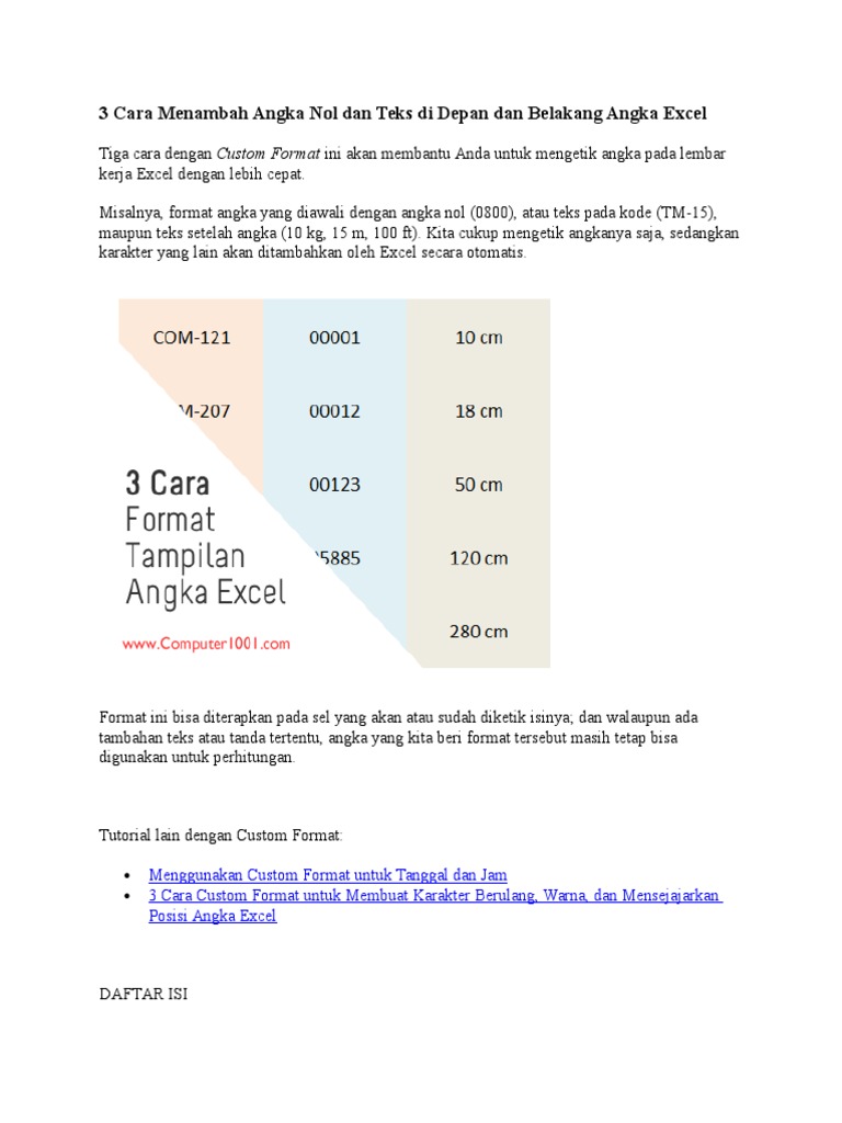 3 Cara Menambah Angka Nol Dan Teks Di Depan Dan Belakang Angka Excel | PDF