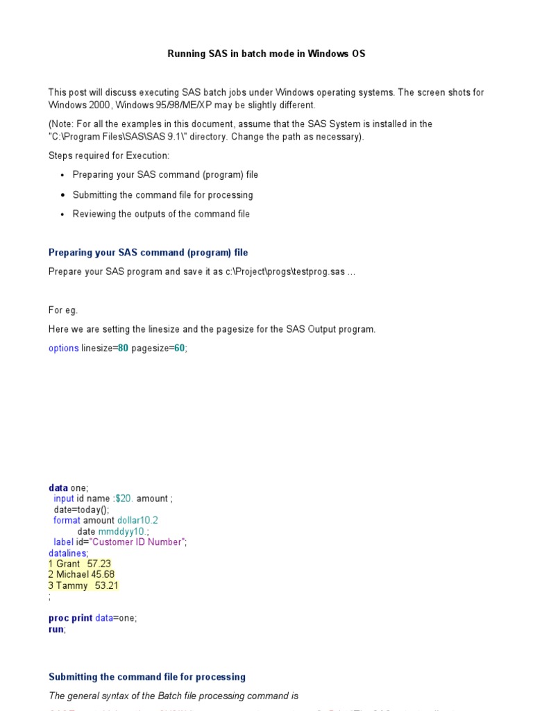 Running SAS in Batch Mode in Windows OS | PDF | Sas (Software) | Ibm Pc ...