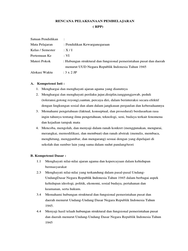 Rpp Pkn Kelas X Semester 1