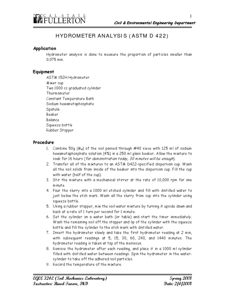 Hydrometer Analysis PDF Soil Mechanics Soil