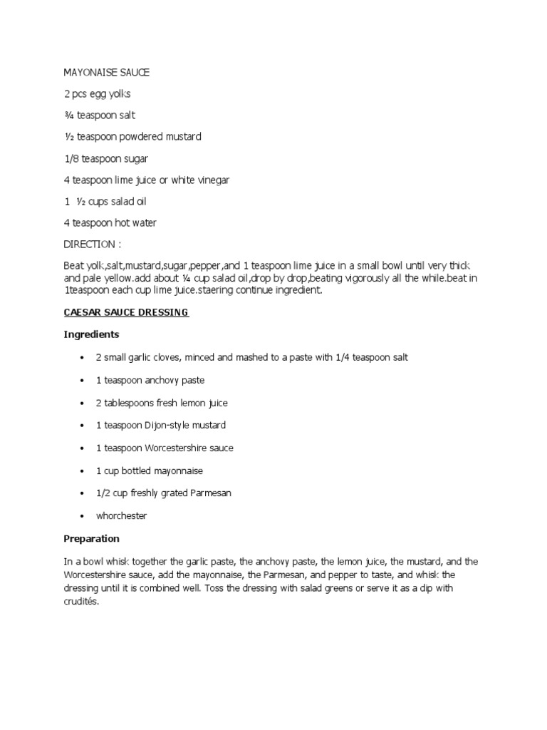 Mayonaise PDF Mayonnaise Tomato Sauce