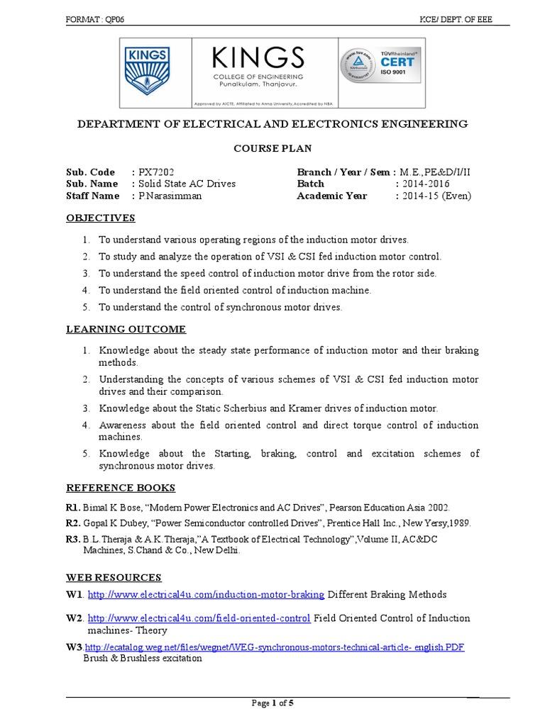 PX7202 Solid State AC Drives Course Plan PDF Power Inverter