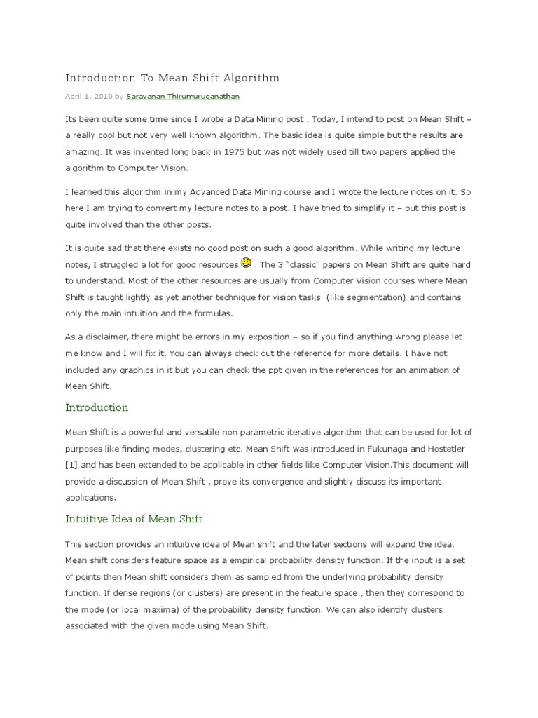 Introduction To Mean Shift | PDF | Cluster Analysis | Probability ...