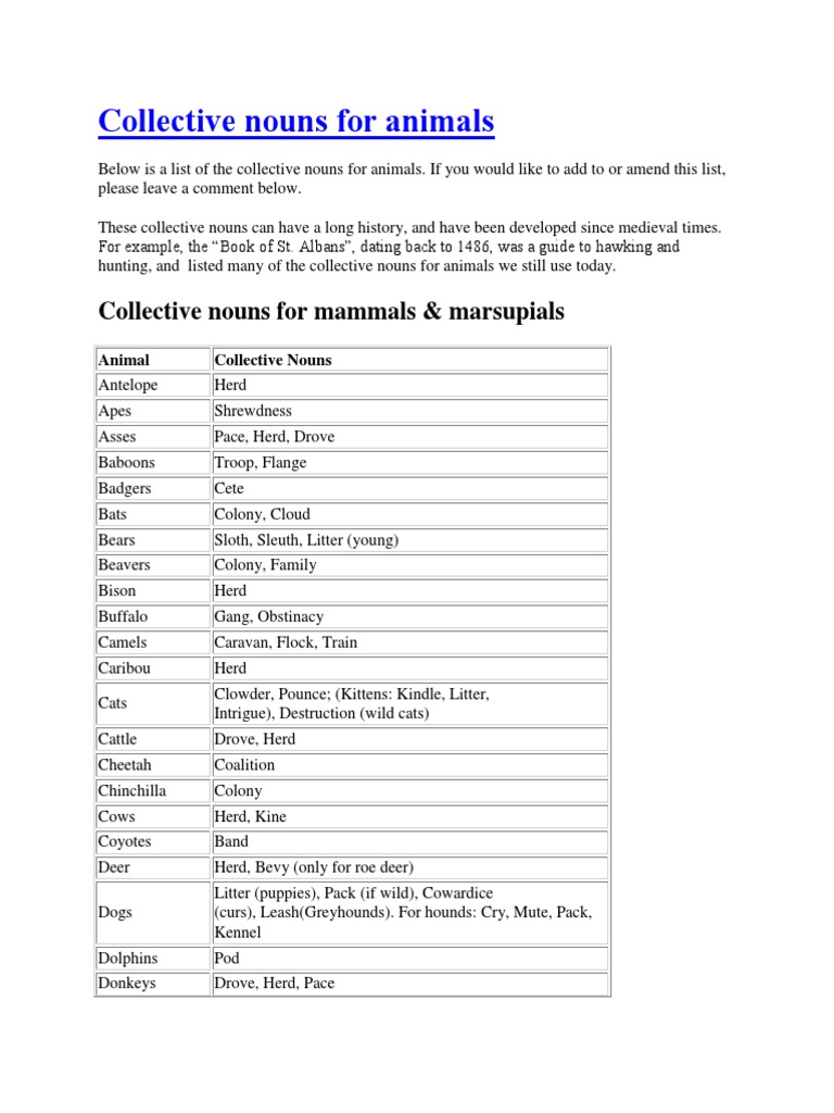 Collective Nouns Herd Nest