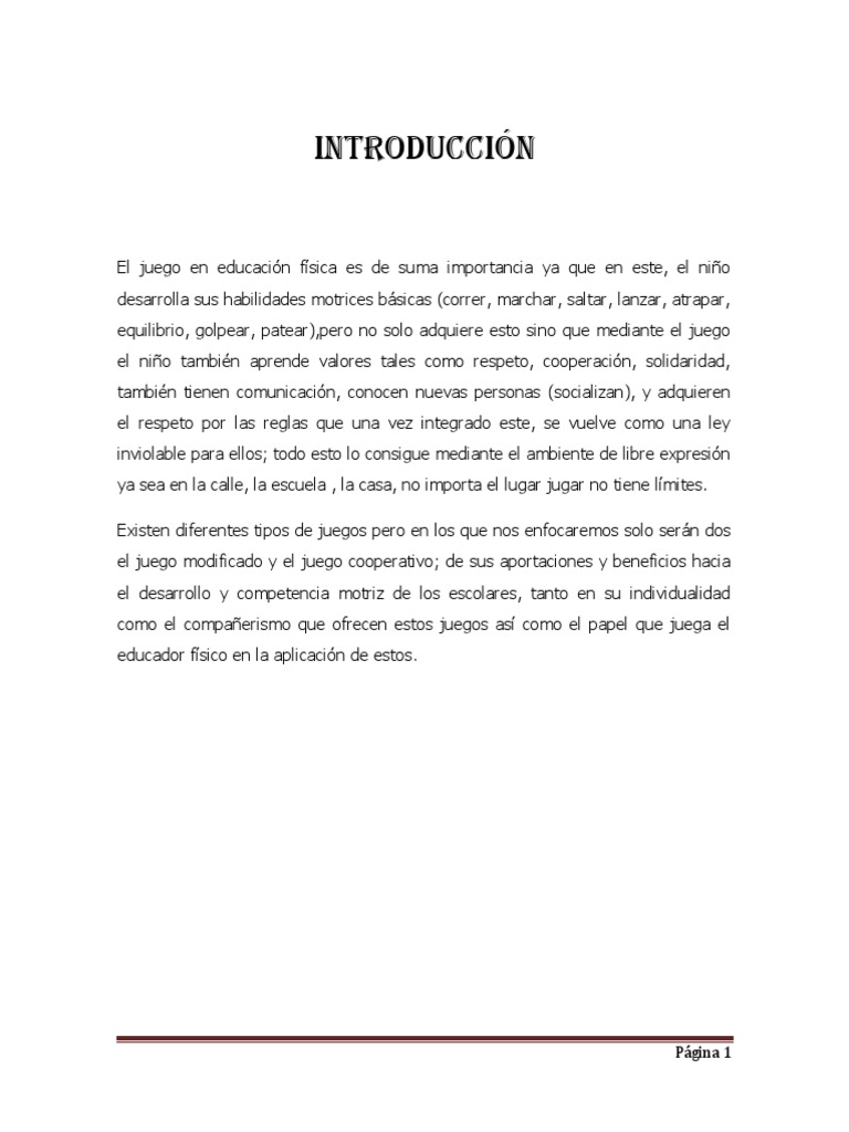 Ensayo Juegos en educación física Educación Física