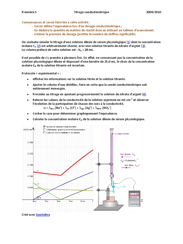 Protocole de titrage conductimétrique | PDF | Titrage | Chimie