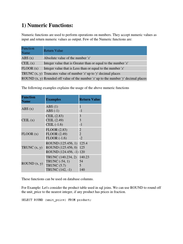 SQL Functions in Dbms | PDF | Sql | Data Management