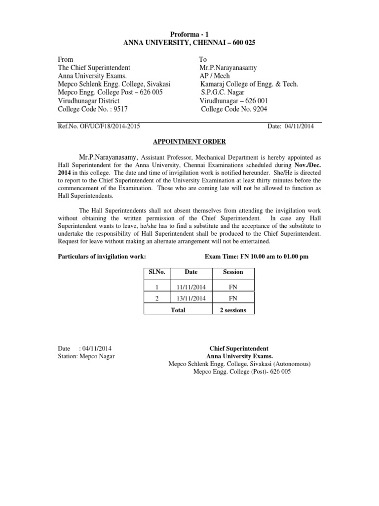 Appointment Order for Hall Superintendent | PDF