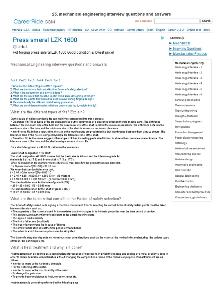 25 Mechanical Engineering Interview Questions And Answers Freshers