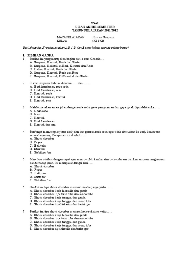 Contoh Soal Dan Jawaban Chasis Sepeda Motor Guru Paud