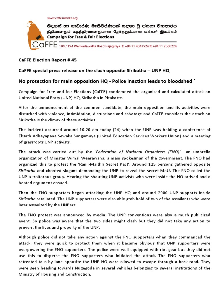 CaFFE Election Report # 45 (English) | PDF | Police | Conflicts