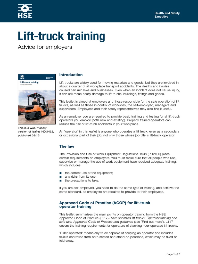 Lift Truck Training PDF Forklift Employment