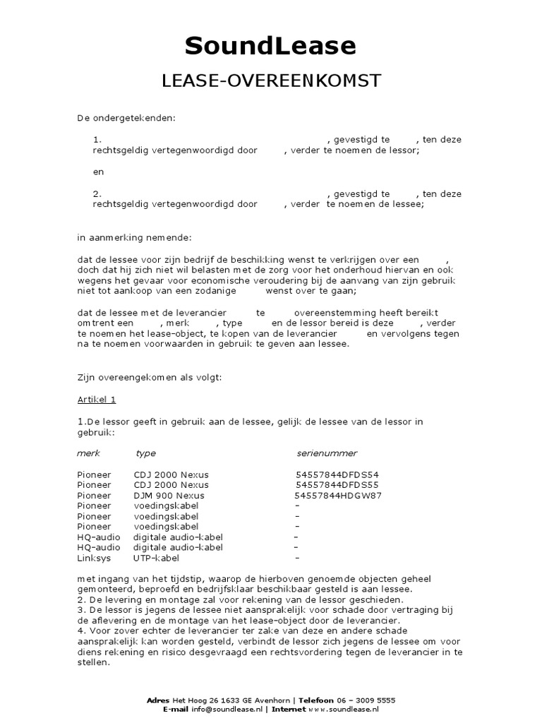 Voorbeeld LeaseOvereenkomst  Soundlease 12  PDF