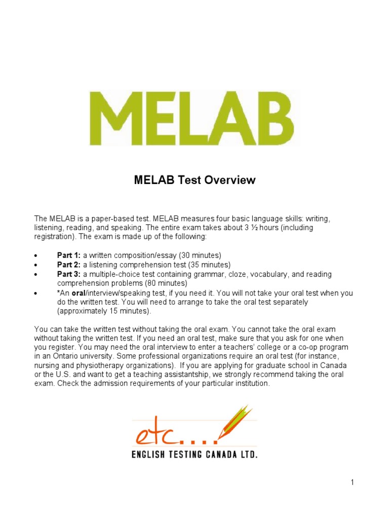 MELAB English Test Guide | PDF | Test (Assessment) | Foods