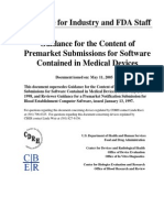 FDA Guidance - Guidance for the Content of Premarket Submissions for Software Contained in Medical Devices, May 11, 2005