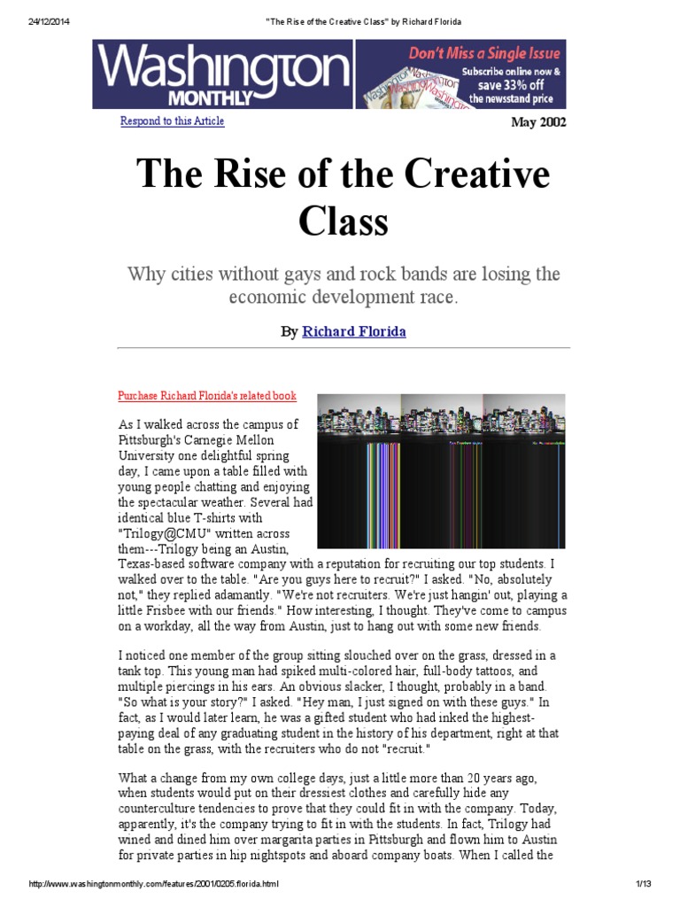 The Rise of The Creative Class by Richard Florida | PDF | Pittsburgh ...