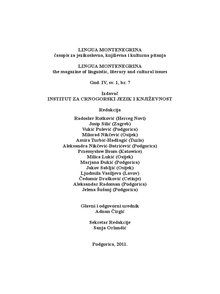 Lingua Montenegrina Broj 07 PDF 