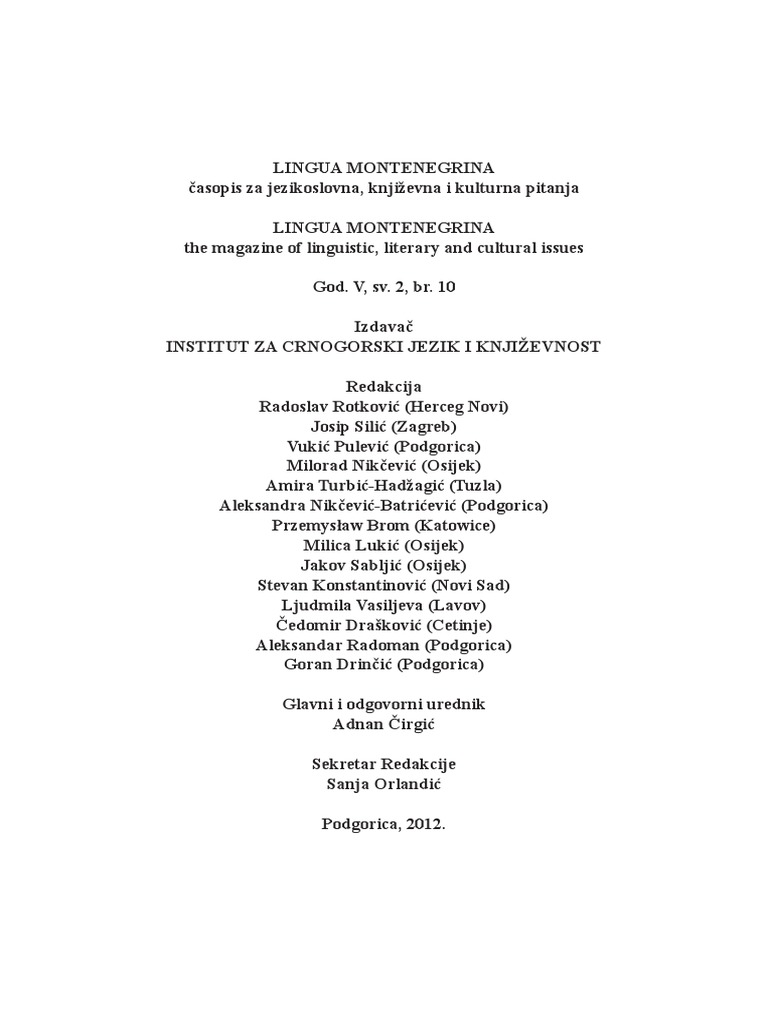 Lingua Montenegrina Broj 10 PDF 