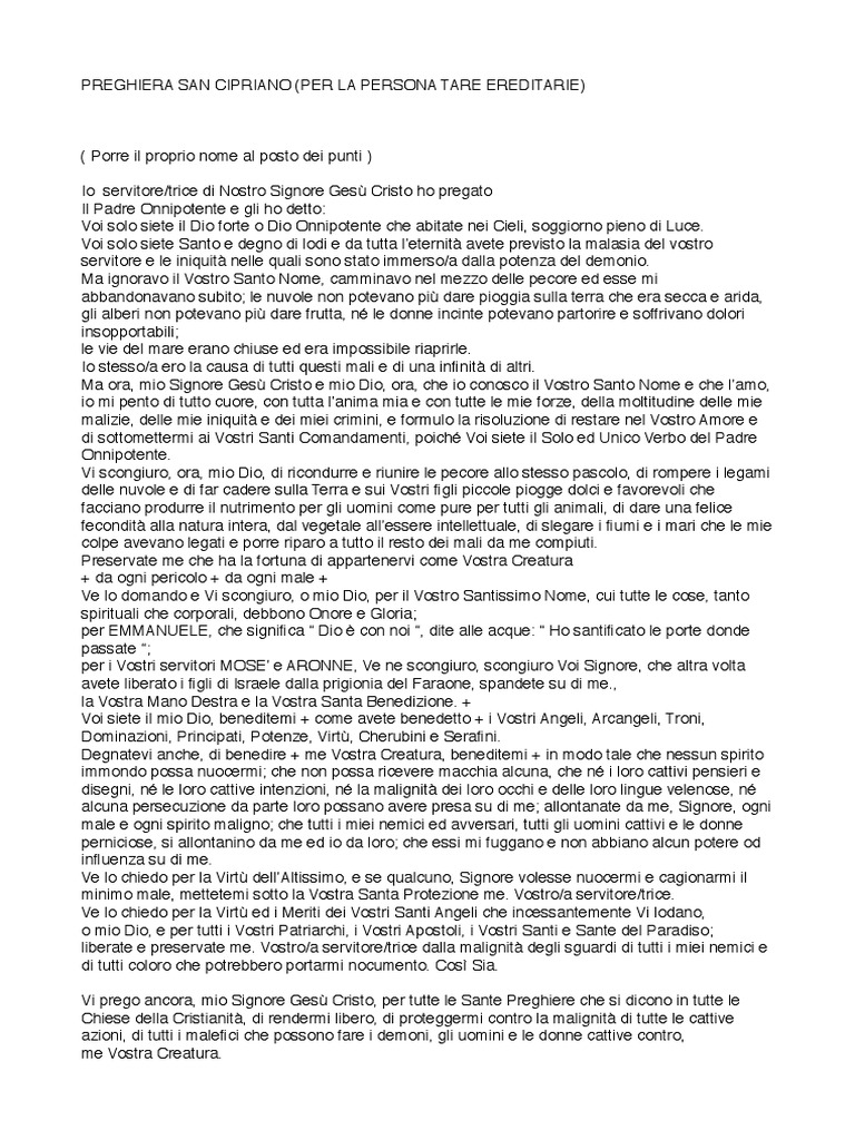 Preghiera San Cipriano Persone Tare Ereditarie