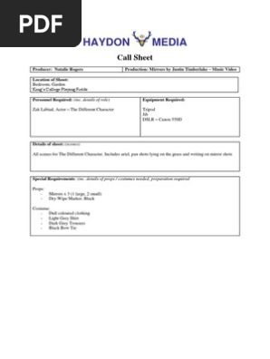 Call Sheet