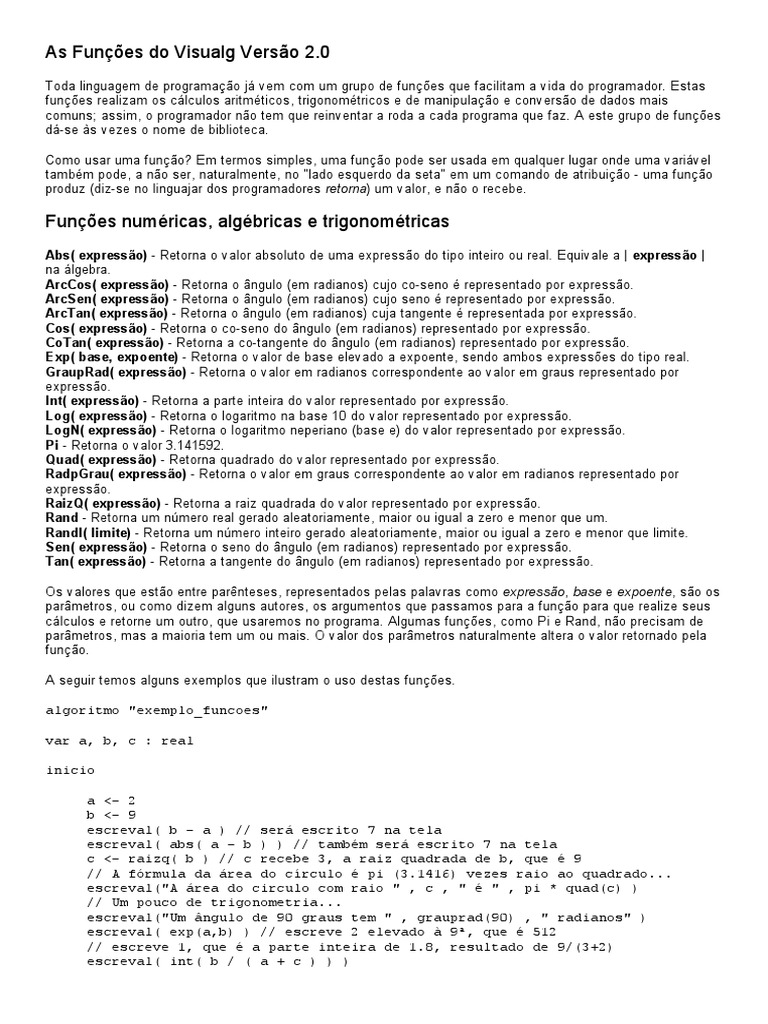 Funções Do Visualg | Download grátis PDF | Função (Matemática) | Logaritmo