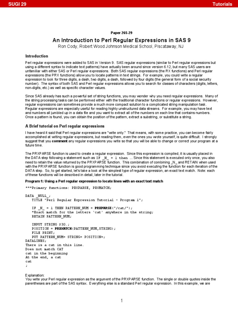 Perl Regex in SAS 9: A Beginner's Guide | PDF | Regular Expression ...