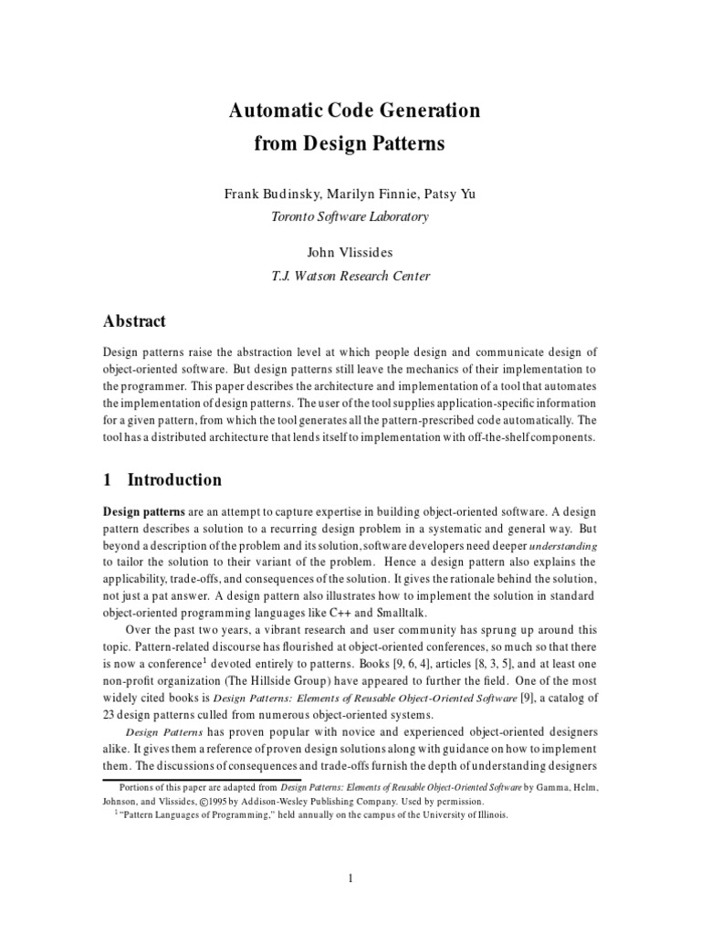 Budinsky F.automatic Code Generation From Design Patterns | PDF | Art ...