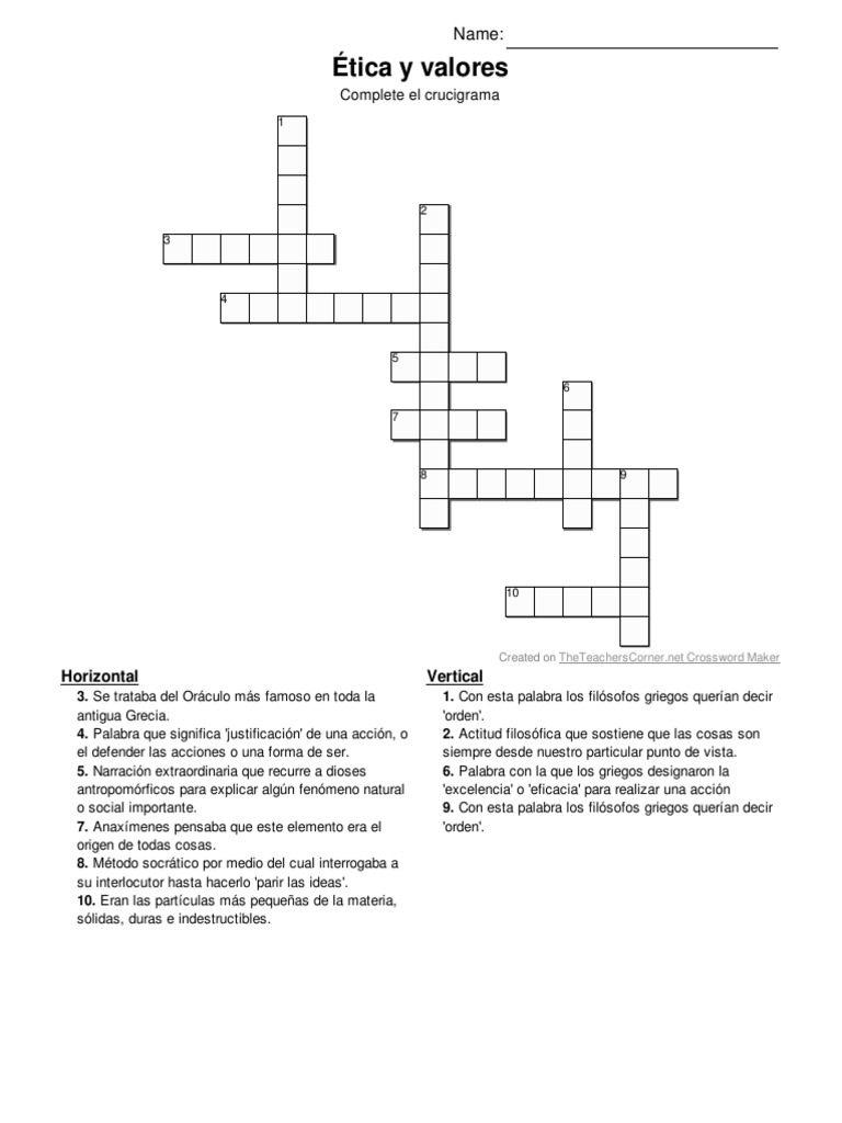 Ética y Valores Crucigrama