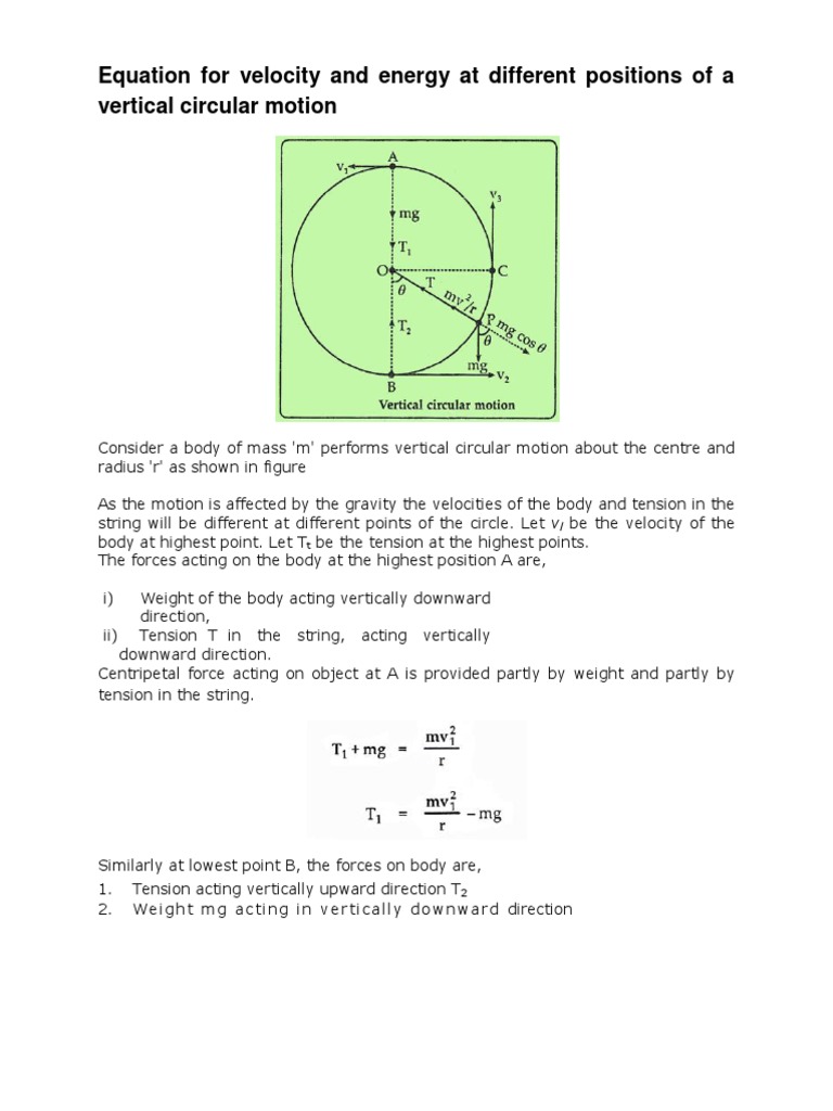 12.equation For Velocity and Energy at Different Positions of A Vertical Circular Motion PDF