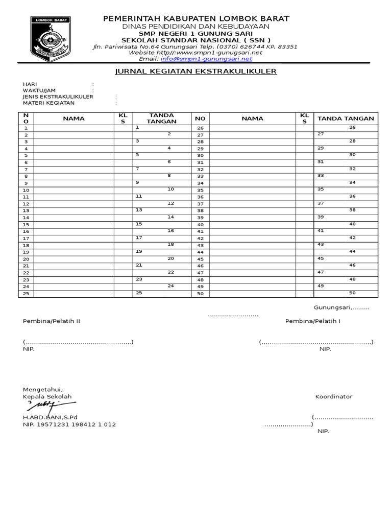 Jurnal Kegiatan Ekstrakulikuler Doc