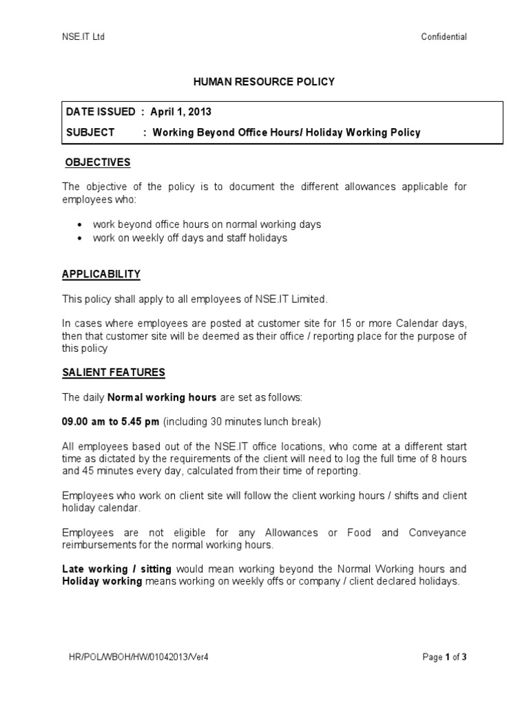 Working Beyond Office Hours Policy | PDF | Working Time | Employment