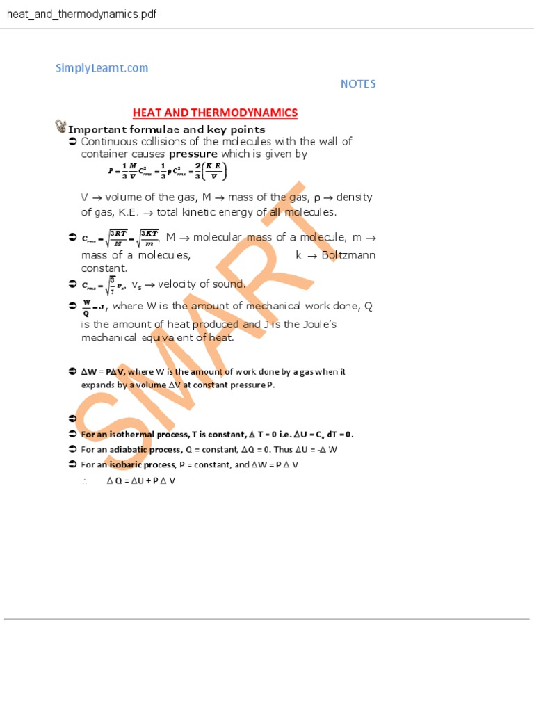 Notes and Important Points On Heat and Thermodynamics - Physics - IIT ...