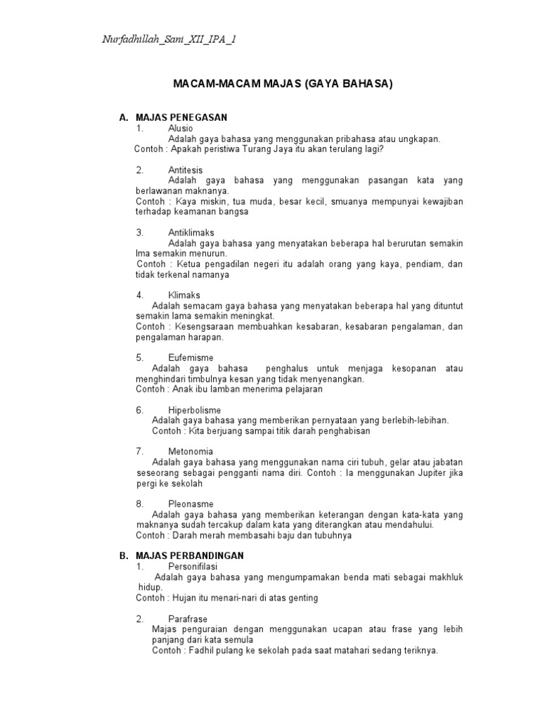 Majas Daftar Kata Baku Dan Tidak Baku Sinonim Homonim Serapan